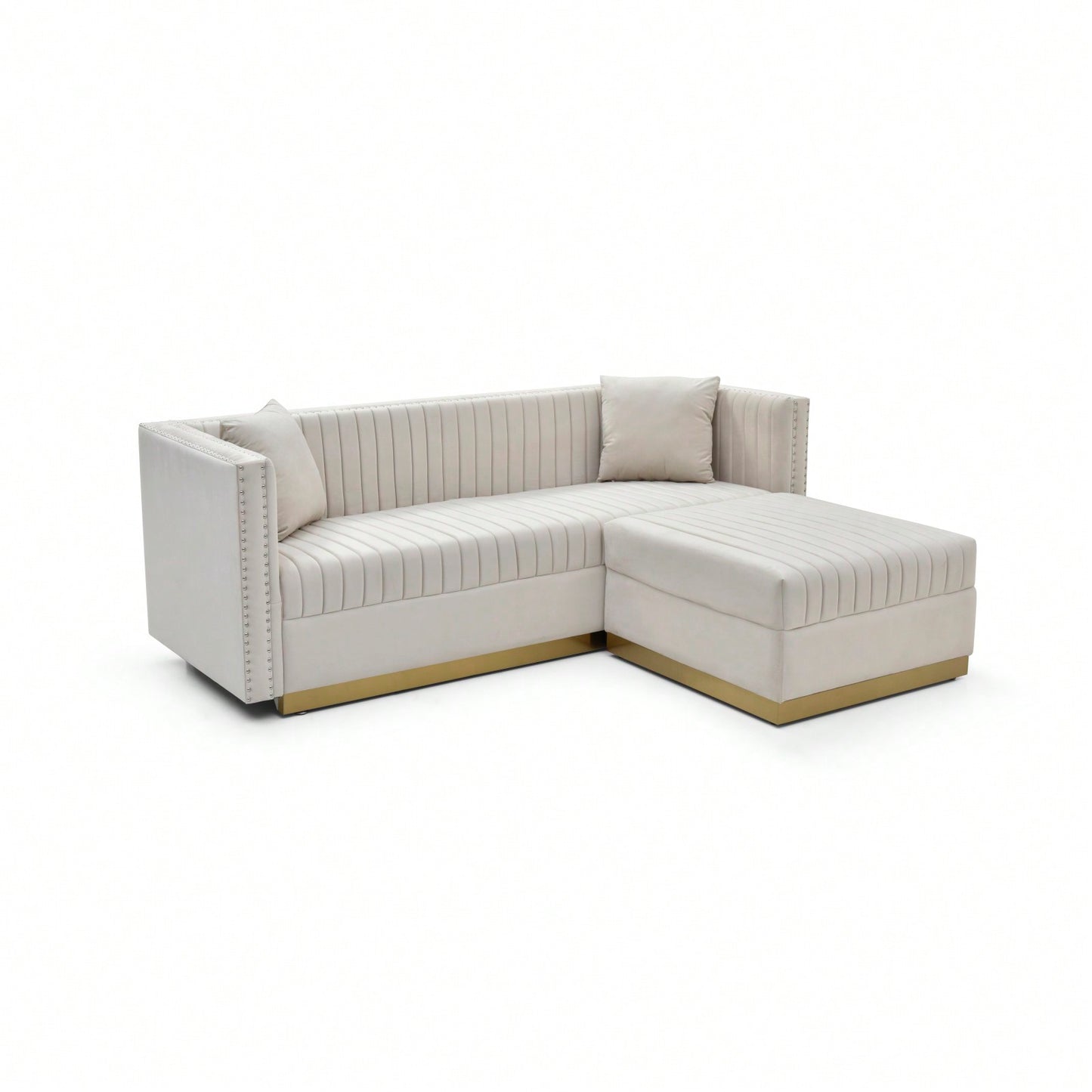 Large Velvet Ottoman Footrest - Modern Tufted Upholstered Foot Stool With Gold Base For Living Room, Bedroom Or Apartment