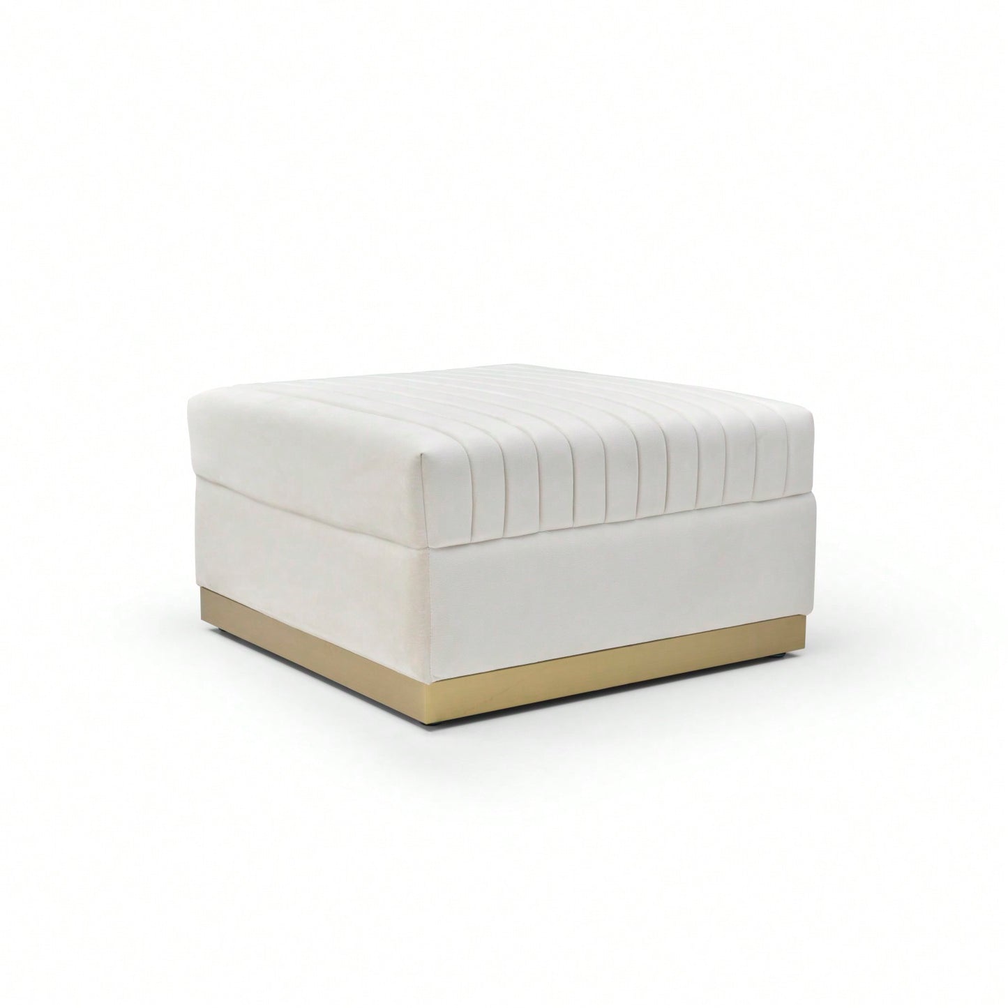 Large Velvet Ottoman Footrest - Modern Tufted Upholstered Foot Stool With Gold Base For Living Room, Bedroom Or Apartment