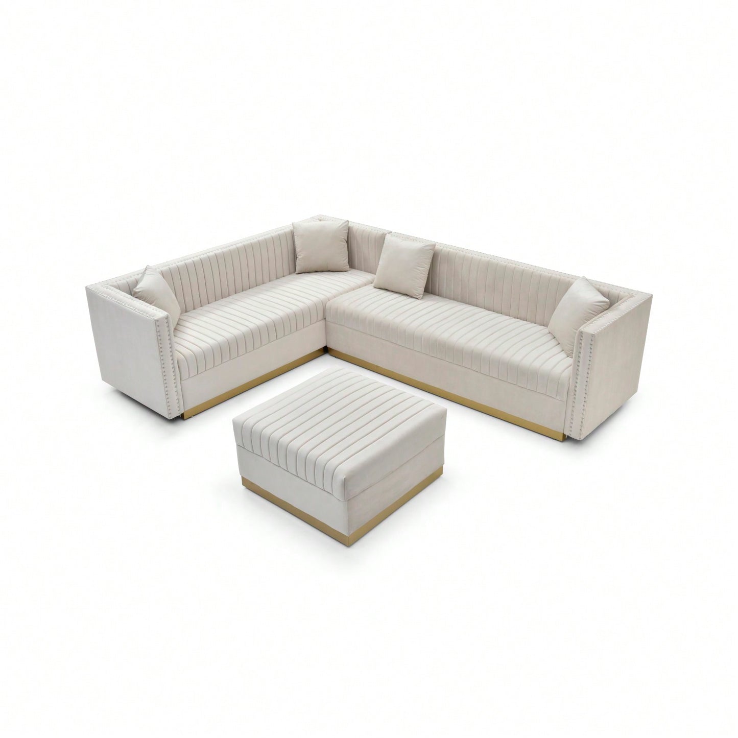 Large Velvet Ottoman Footrest - Modern Tufted Upholstered Foot Stool With Gold Base For Living Room, Bedroom Or Apartment