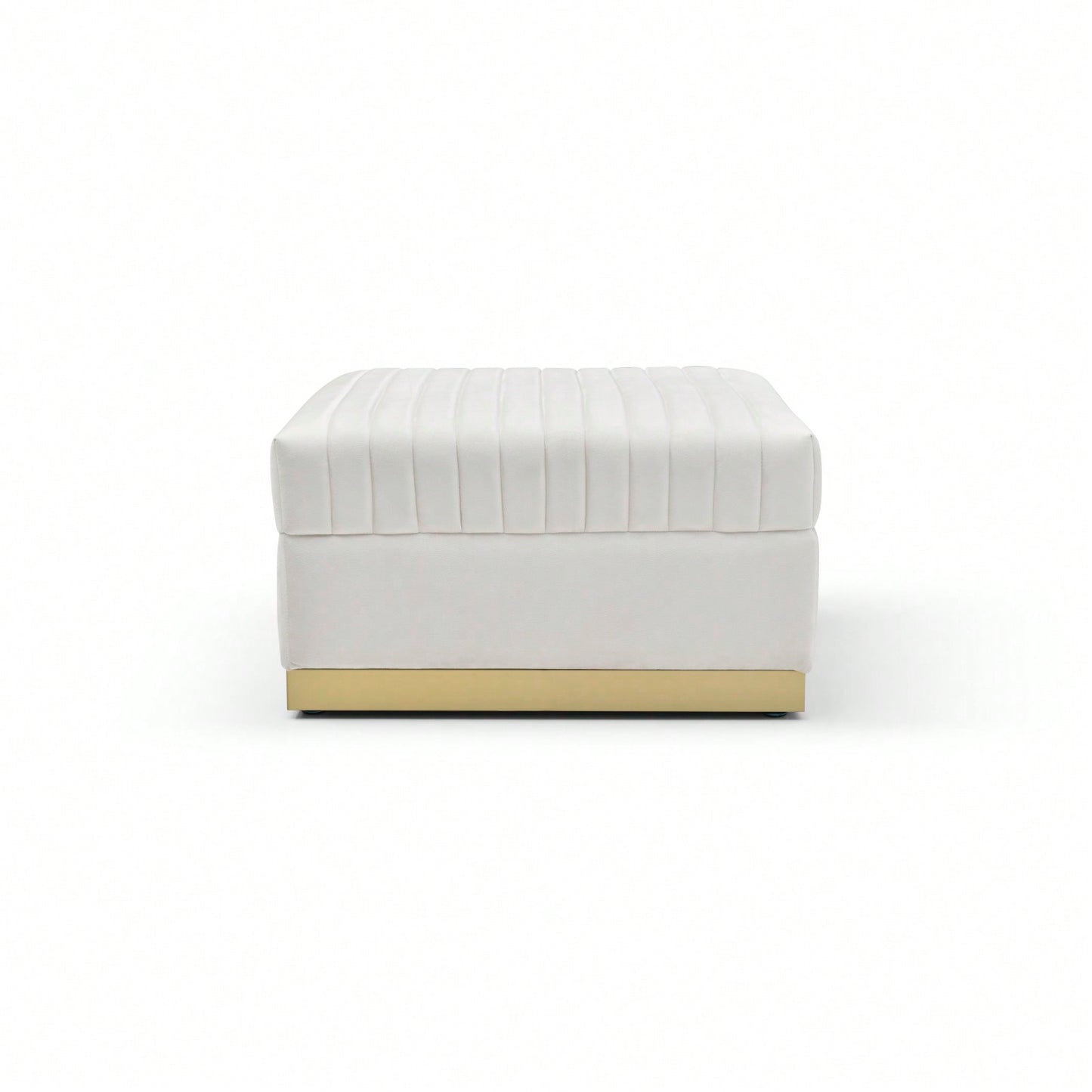 Large Velvet Ottoman Footrest - Modern Tufted Upholstered Foot Stool With Gold Base For Living Room, Bedroom Or Apartment