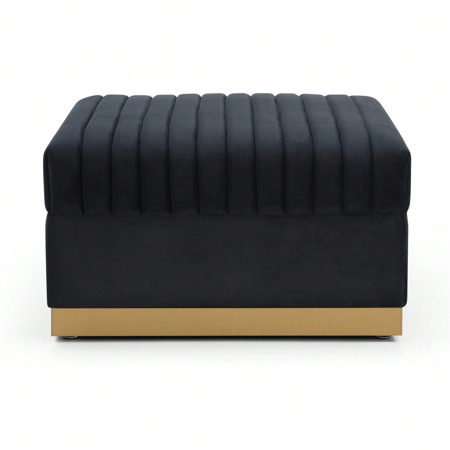 Large Velvet Ottoman Footrest - Modern Tufted Upholstered Foot Stool With Gold Base For Living Room, Bedroom Or Apartment
