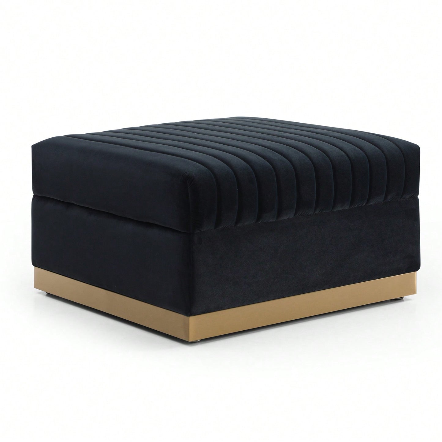 Large Velvet Ottoman Footrest - Modern Tufted Upholstered Foot Stool With Gold Base For Living Room, Bedroom Or Apartment