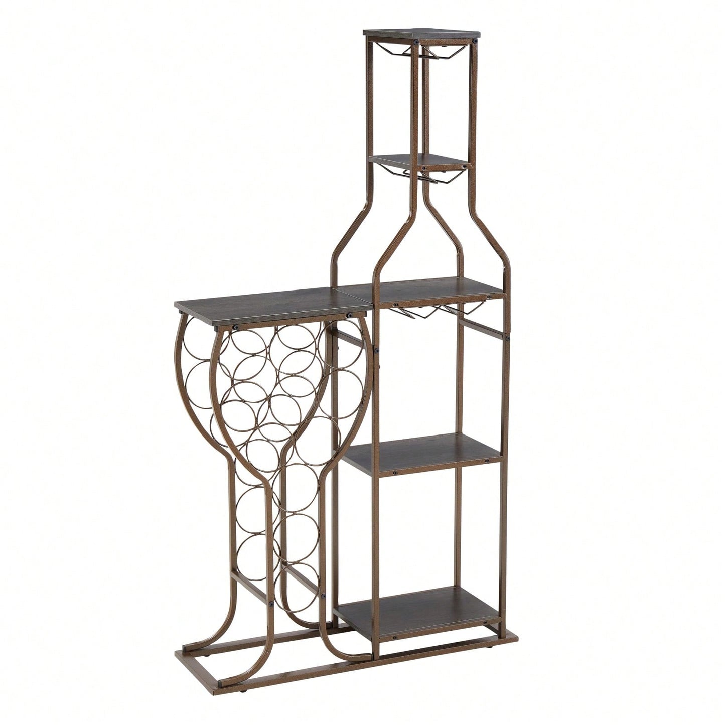 5 Tier Freestanding Wine Rack with Glass Holder and Storage Shelves for Home Bar and Liquor Organization