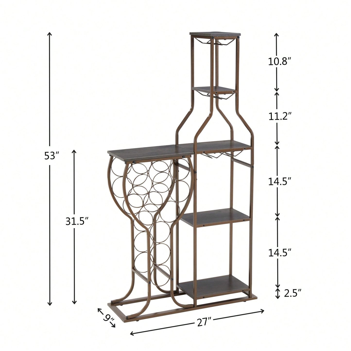 5 Tier Freestanding Wine Rack with Glass Holder and Storage Shelves for Home Bar and Liquor Organization