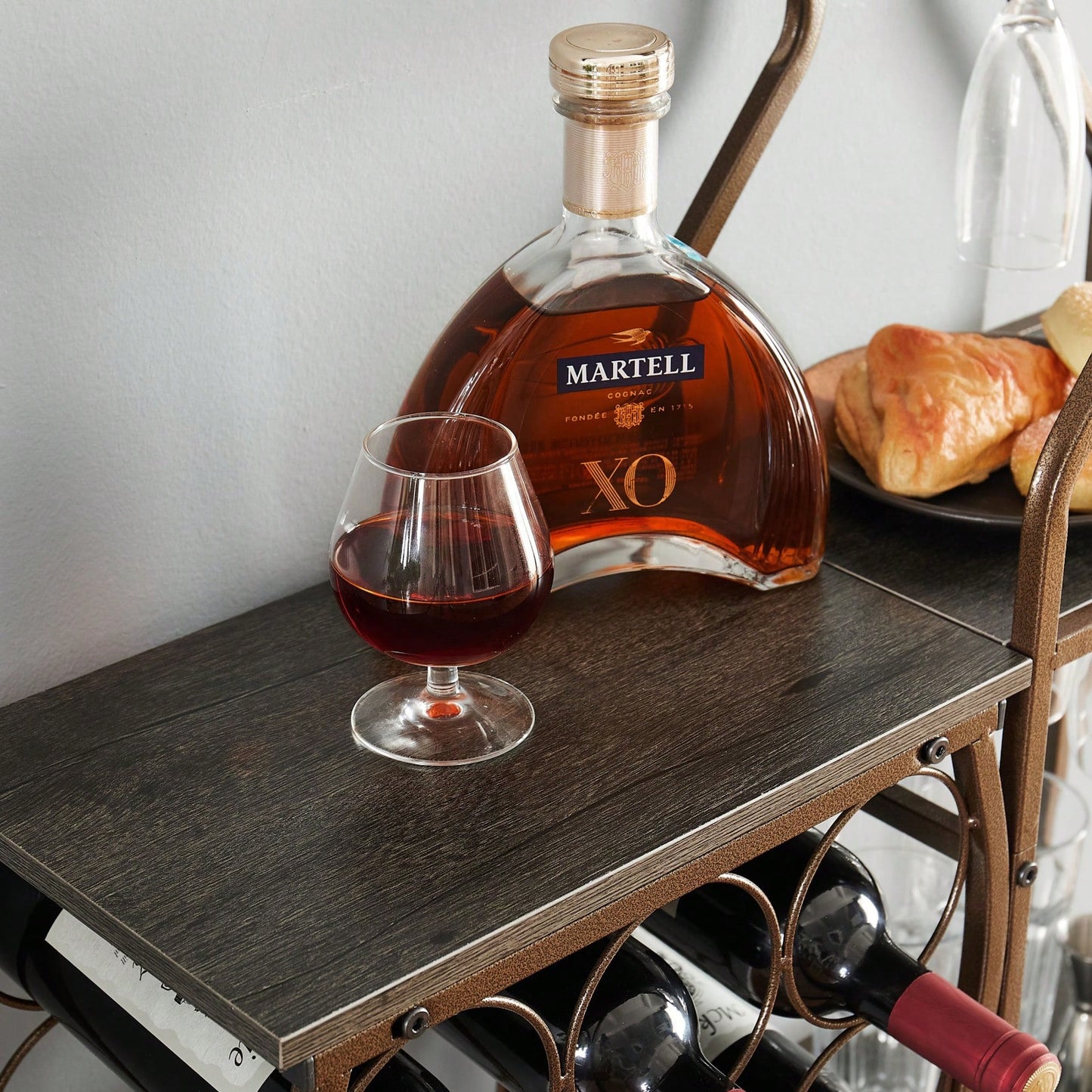 5 Tier Freestanding Wine Rack with Glass Holder and Storage Shelves for Home Bar and Liquor Organization