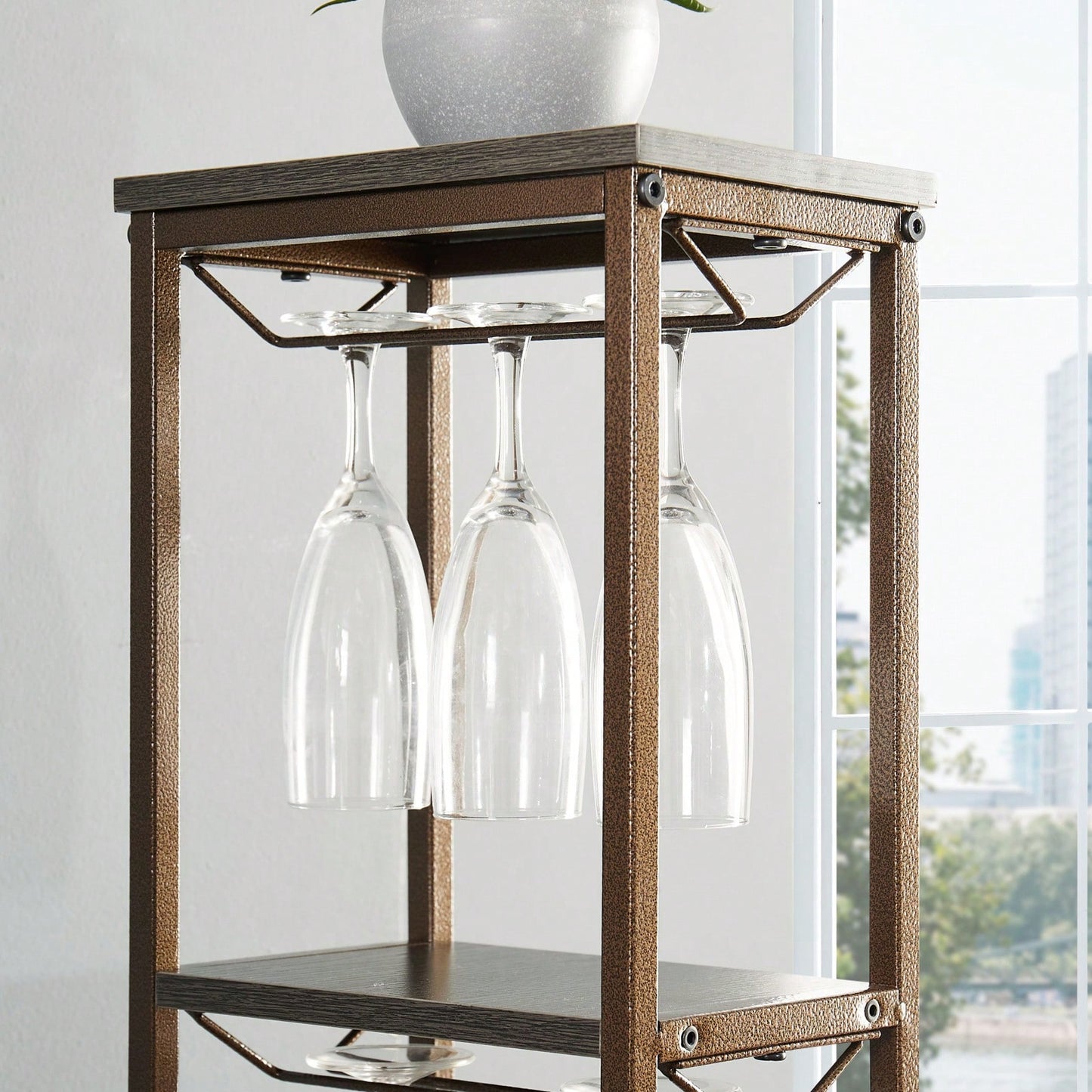 5 Tier Freestanding Wine Rack with Glass Holder and Storage Shelves for Home Bar and Liquor Organization