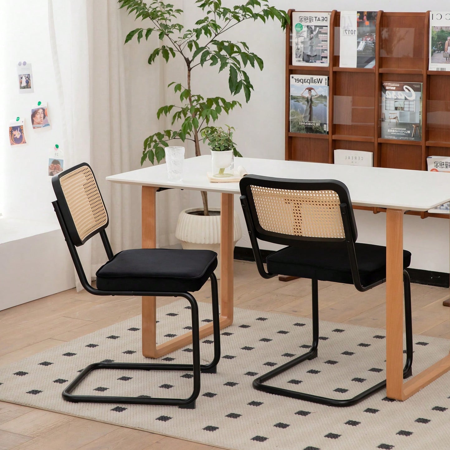Dining Chairs Set Of 2 With Velvet Rattan Side Accent Chairs