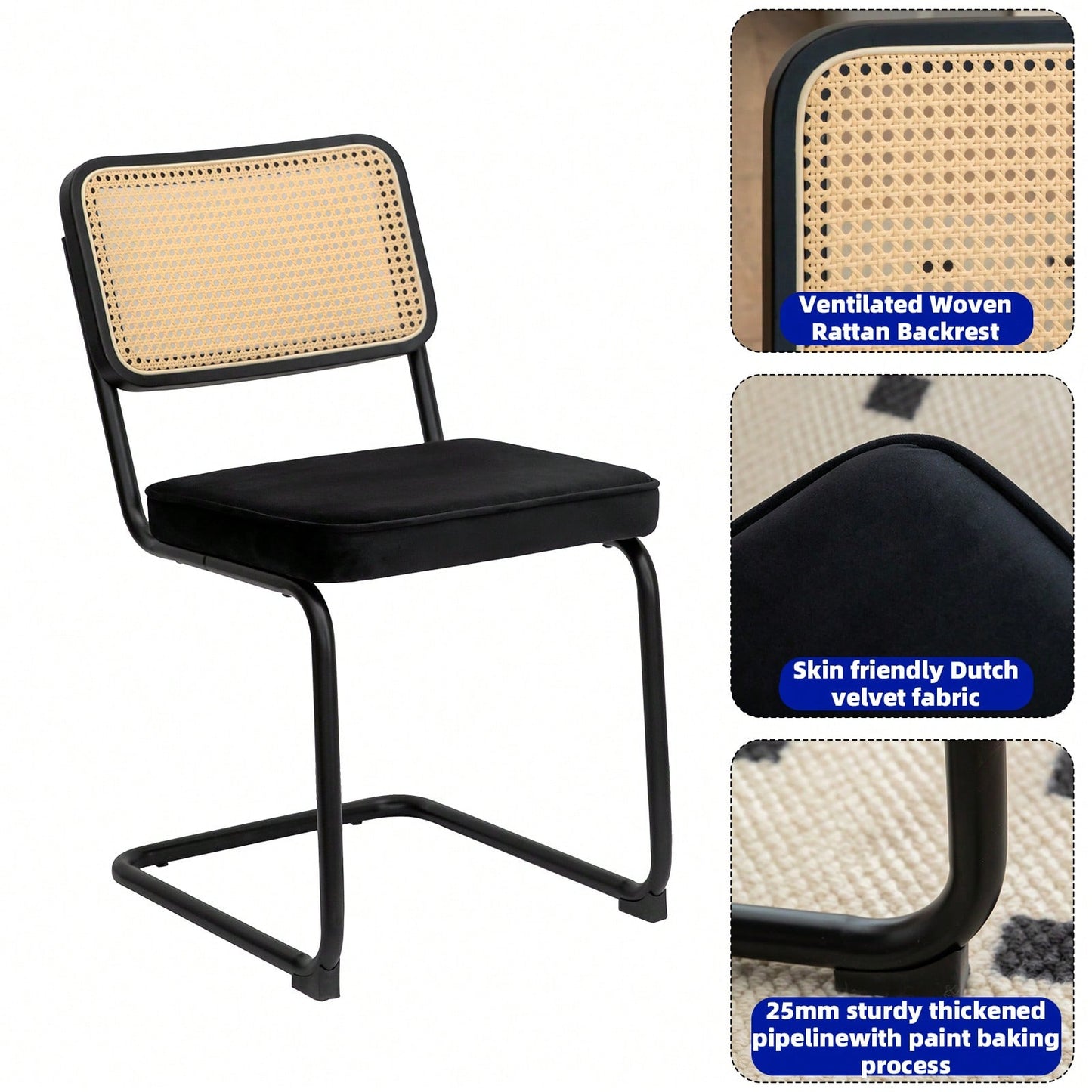 Dining Chairs Set Of 2 With Velvet Rattan Side Accent Chairs