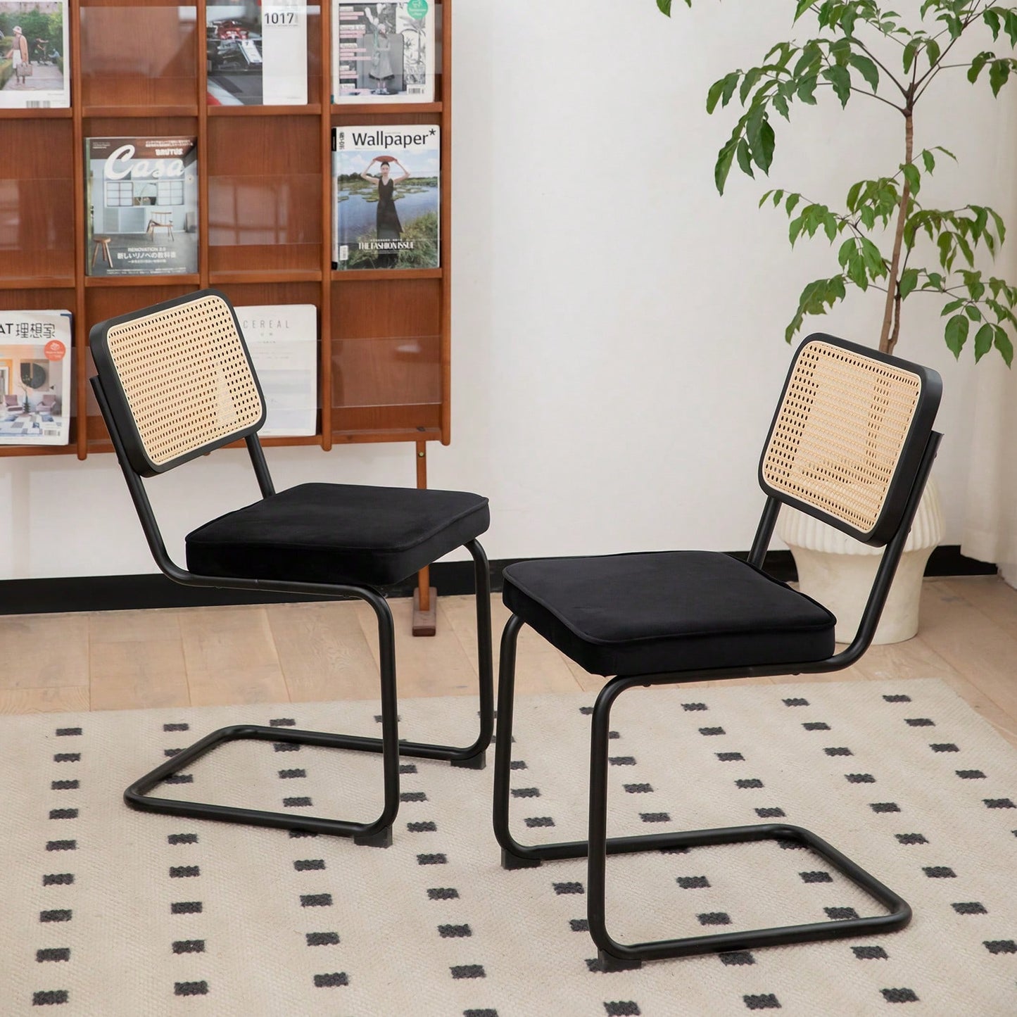 Dining Chairs Set Of 2 With Velvet Rattan Side Accent Chairs