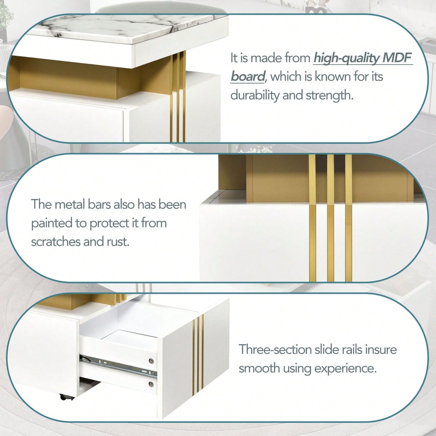 Contemporary Coffee Table With Faux Marble Top And Drawers