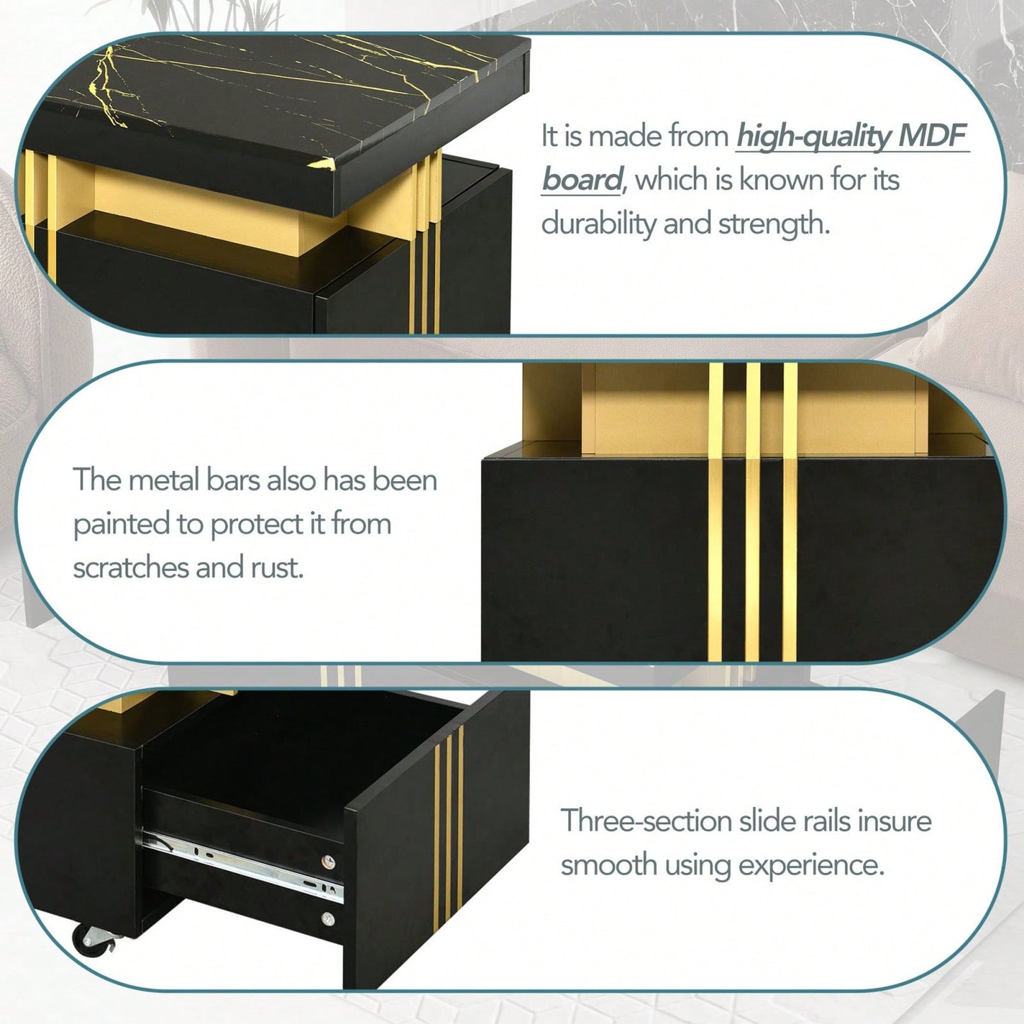 Contemporary Coffee Table With Faux Marble Top And Drawers