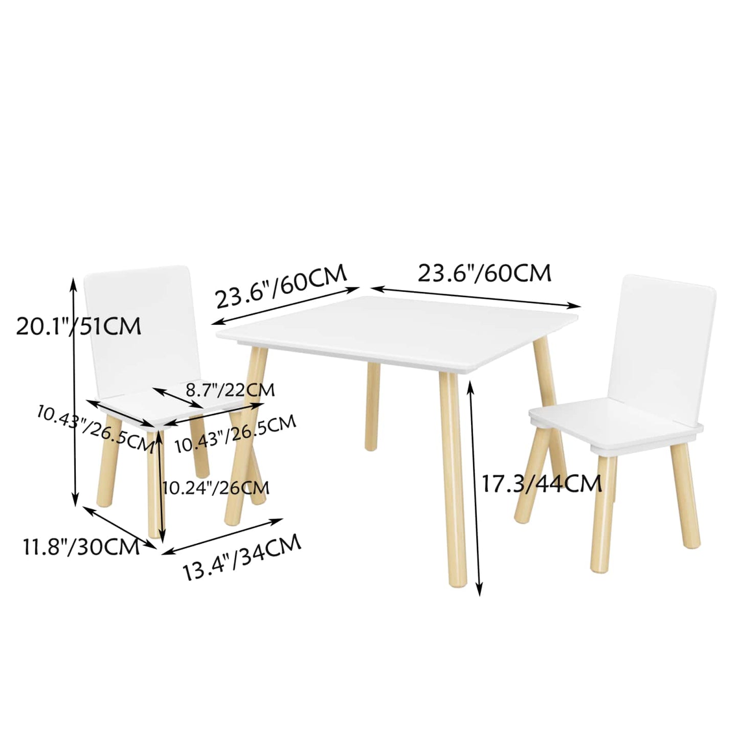 Kids Wooden Activity Table And 2 Chairs Set | Toddler Play Table Set | Solid Wood Construction | Easy Assembly | White |Chairs