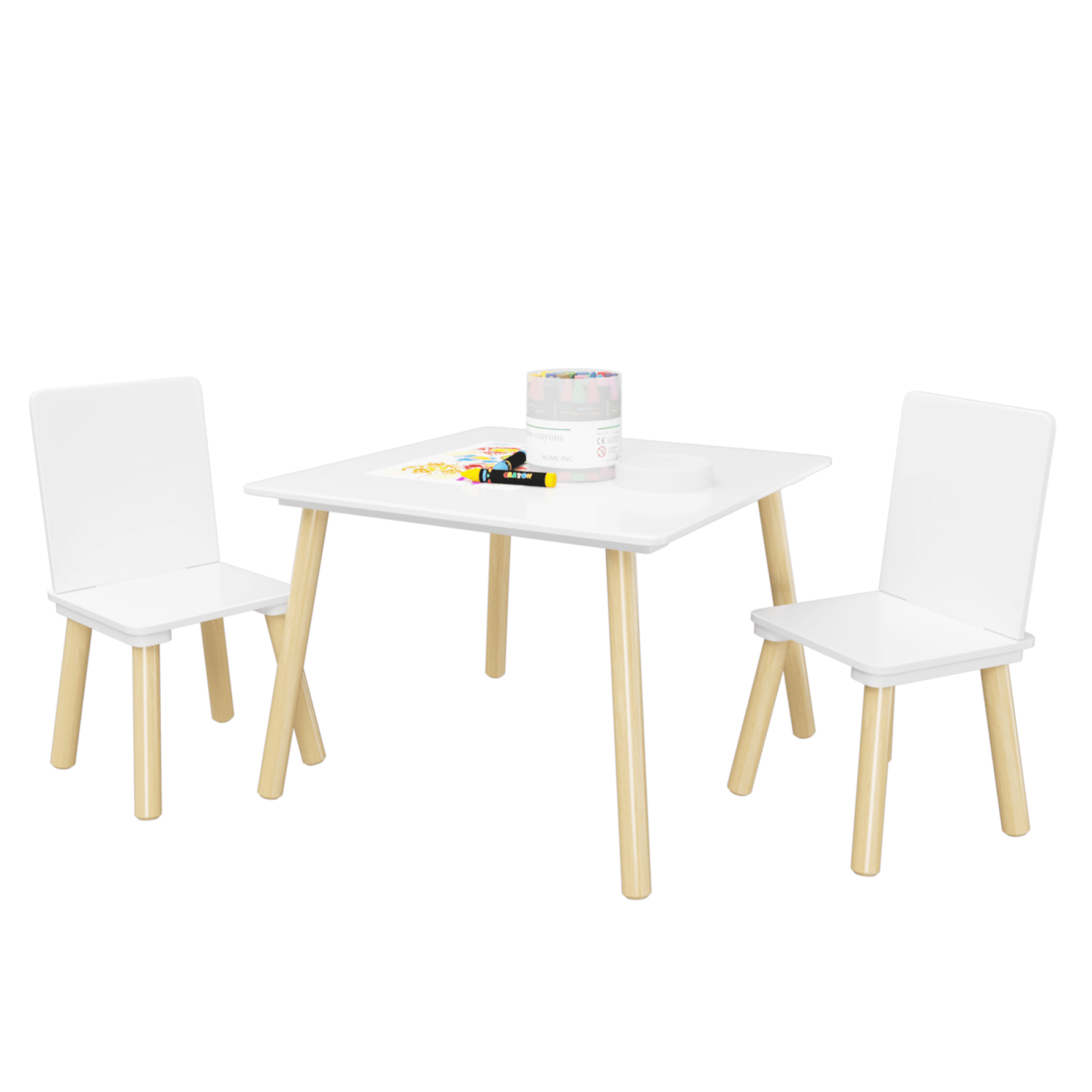 Kids Wooden Activity Table And 2 Chairs Set | Toddler Play Table Set | Solid Wood Construction | Easy Assembly | White |Chairs