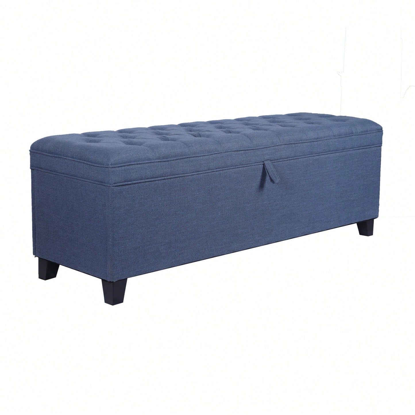 55 Inch Blue Linen Storage Ottoman Bench with Tufted Lid and Padded Seat for Entryway Living Room Bedroom