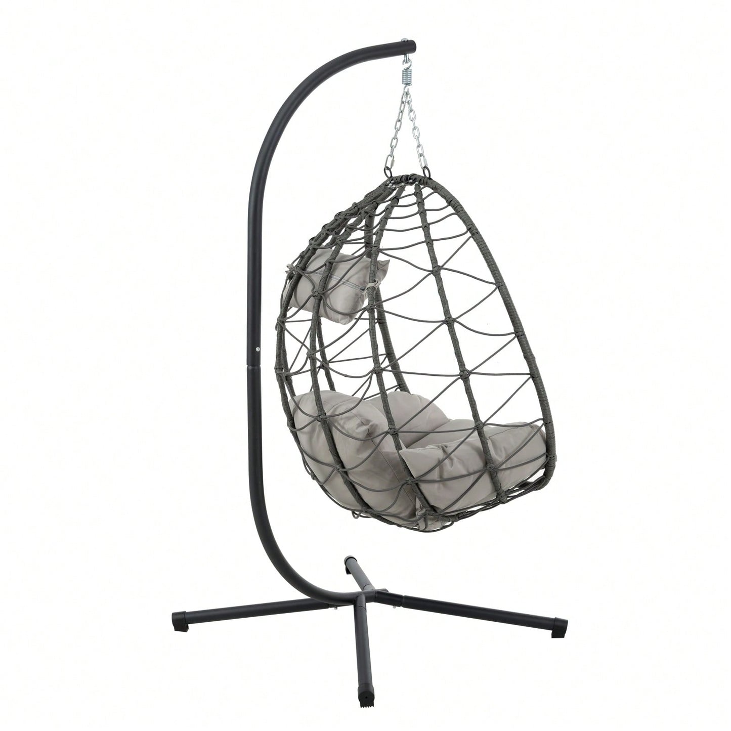 Indoor Outdoor Wicker Egg Chair with Stand and Cushions - Weather-Resistant Rattan Swing for Patio, Balcony, Living Room