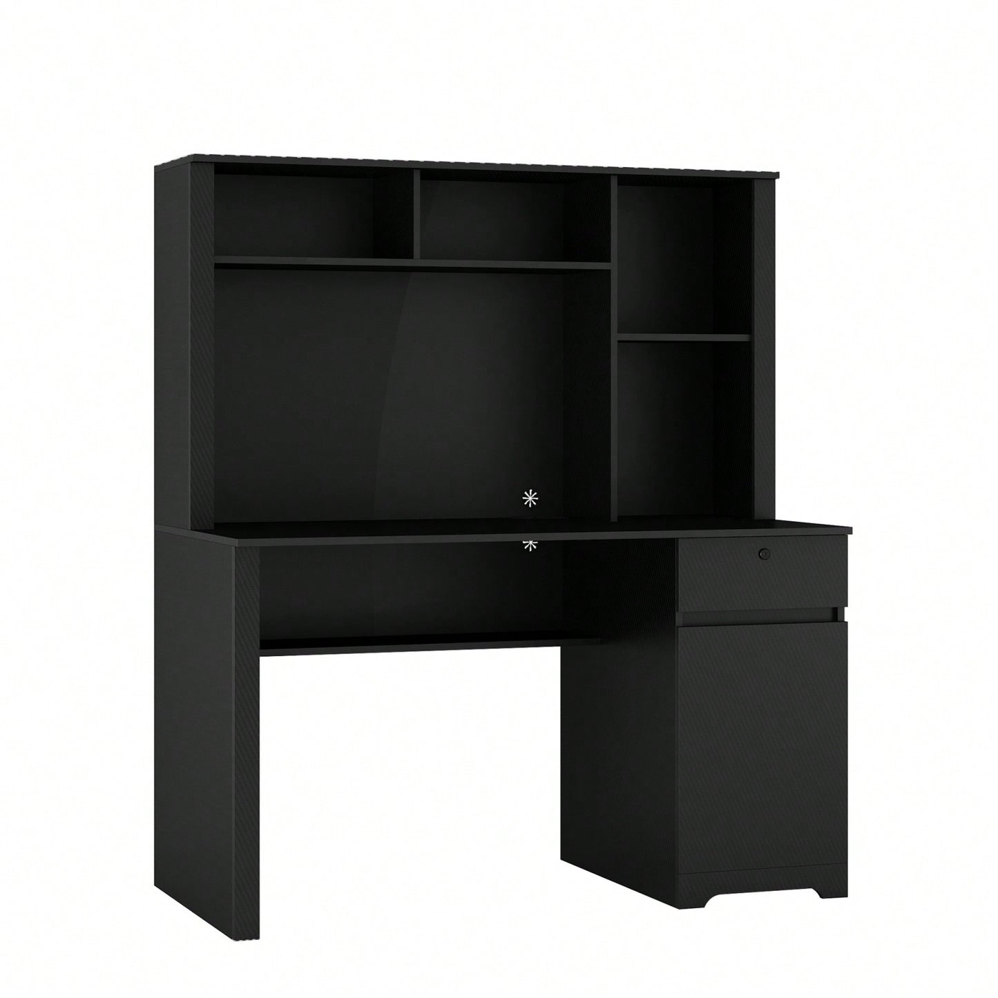 Spacious Black Wood Home Office Desk with Hutch Bookshelf Charging Station and USB Ports for Students and Teens
