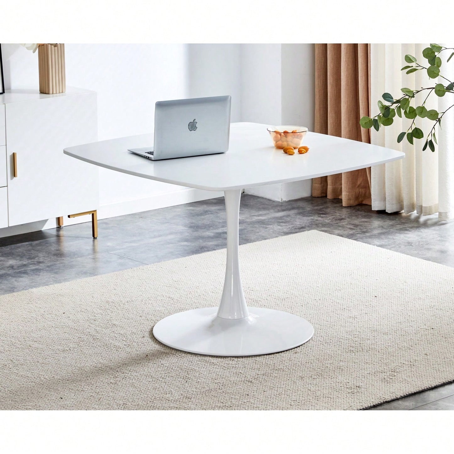 42.1" Round Mid-Century Modern Dining Table, Pedestal Table For 4-6 People, MDF Top, Sturdy Metal Legs, Easy Assembly