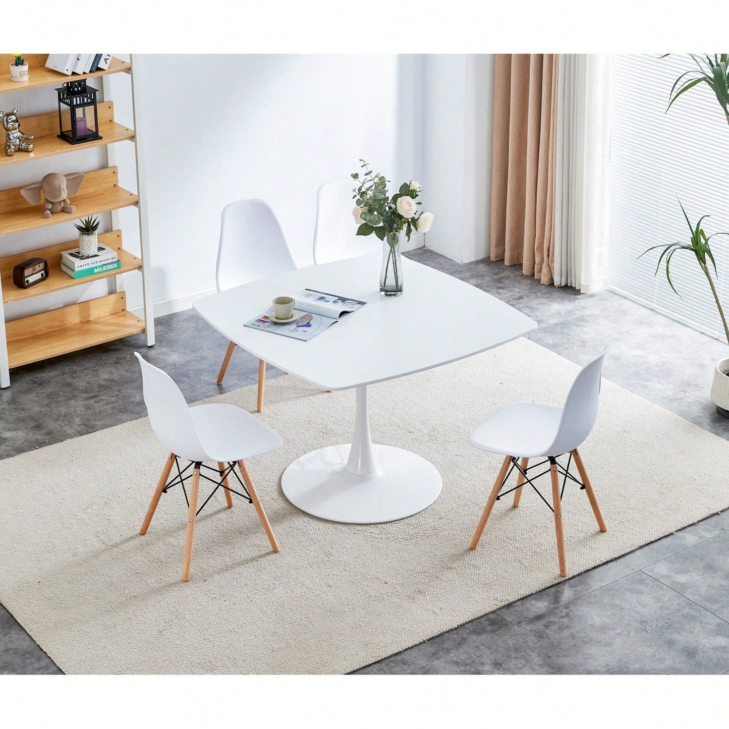 42.1" Round Mid-Century Modern Dining Table, Pedestal Table For 4-6 People, MDF Top, Sturdy Metal Legs, Easy Assembly