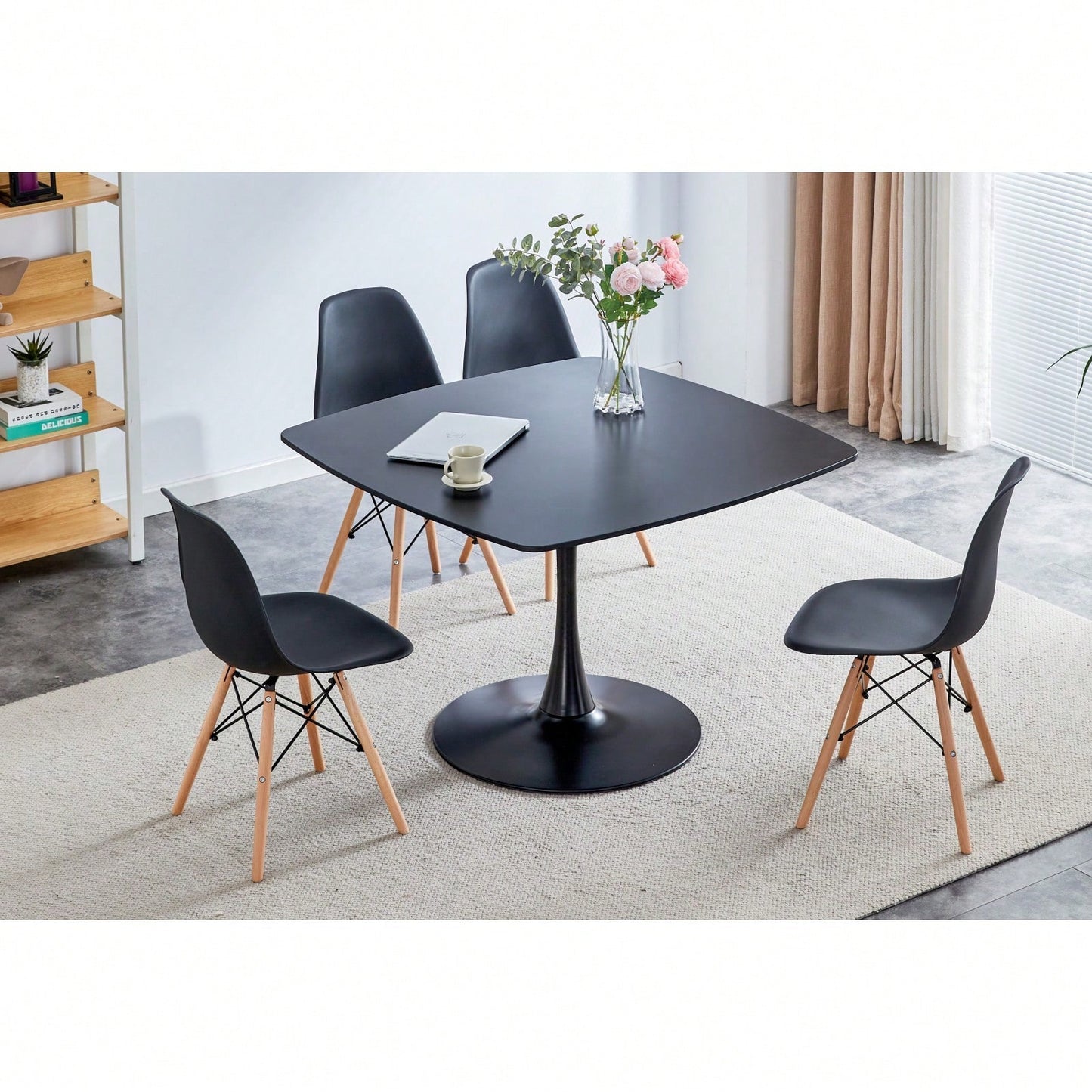42.1" Round Mid-Century Modern Dining Table, Pedestal Table For 4-6 People, MDF Top, Sturdy Metal Legs, Easy Assembly