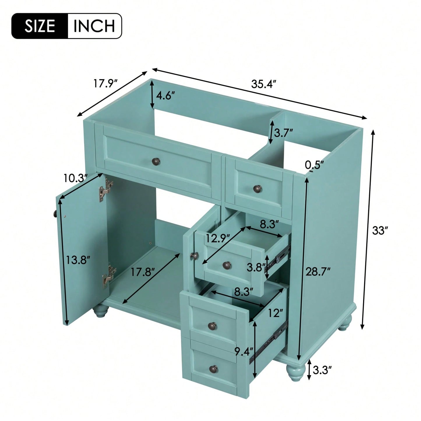 36 Inch Free Standing Bathroom Vanity Set Solid Wood Frame 2 Drawers Soft Closing Doors No Sink Included