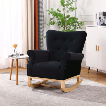 Mid Century Fabric Rocker Chair With Wood Legs And Velvet For Livingroom Bedroom