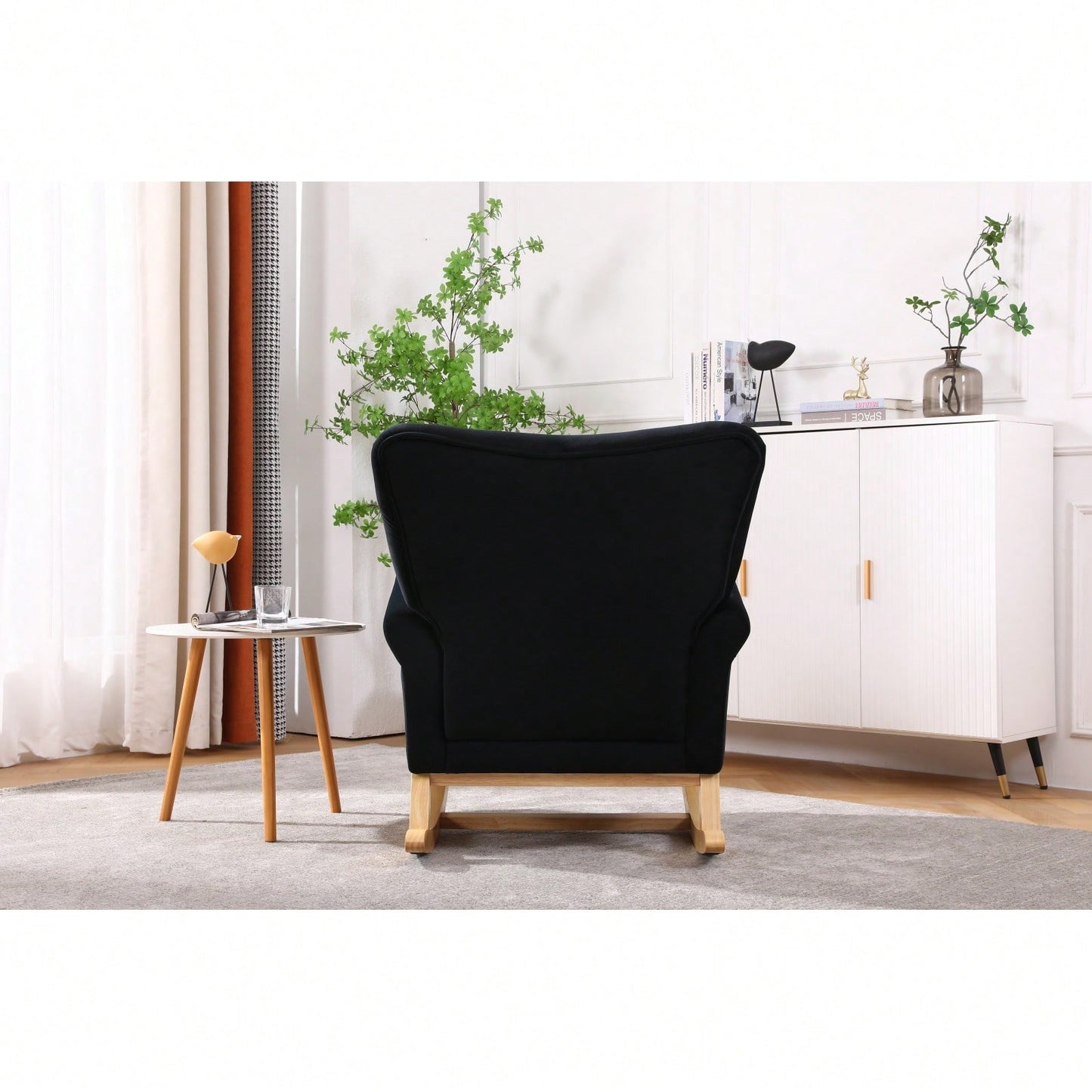 Mid Century Fabric Rocker Chair With Wood Legs And Velvet For Livingroom Bedroom