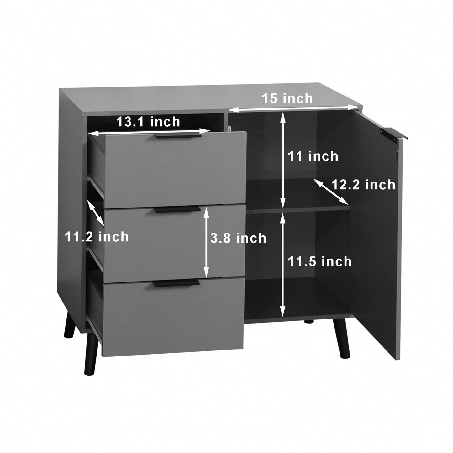 Storage Cabinet With 3 Drawers & Adjustable Shelf, Mid Century Cabinet With Door, Accent Cabinet For Living Room, Home Office, Entryway