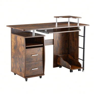 47" Wood Computer Desk With Keyboard Tray Drawers Office Black Classic Traditional Rectangular Metal Finish