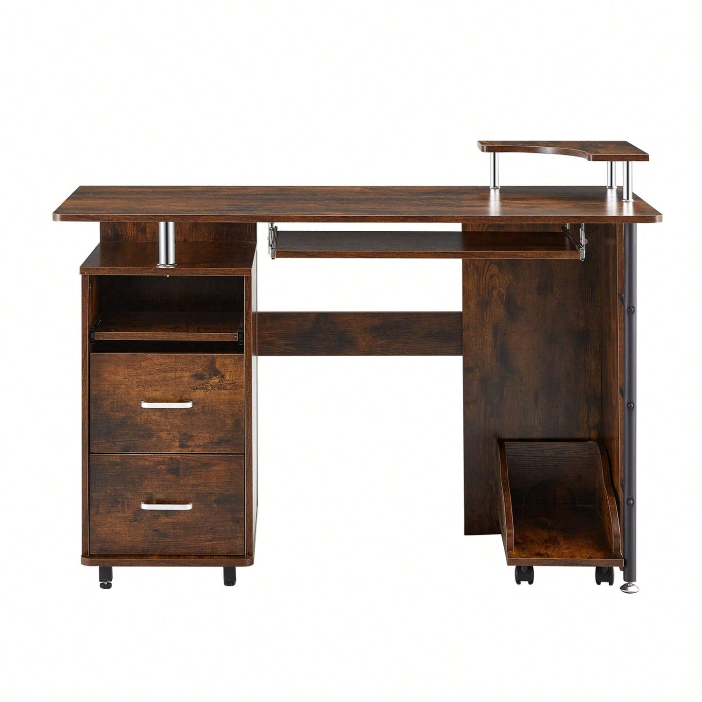 47" Wood Computer Desk With Keyboard Tray Drawers Office Black Classic Traditional Rectangular Metal Finish