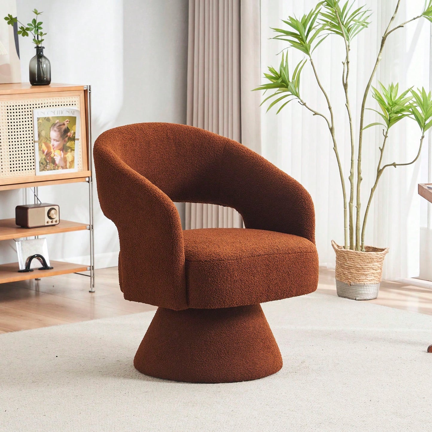Round Barrel Swivel Accent Chair Armchair In Fabric For Living Room Bedroom