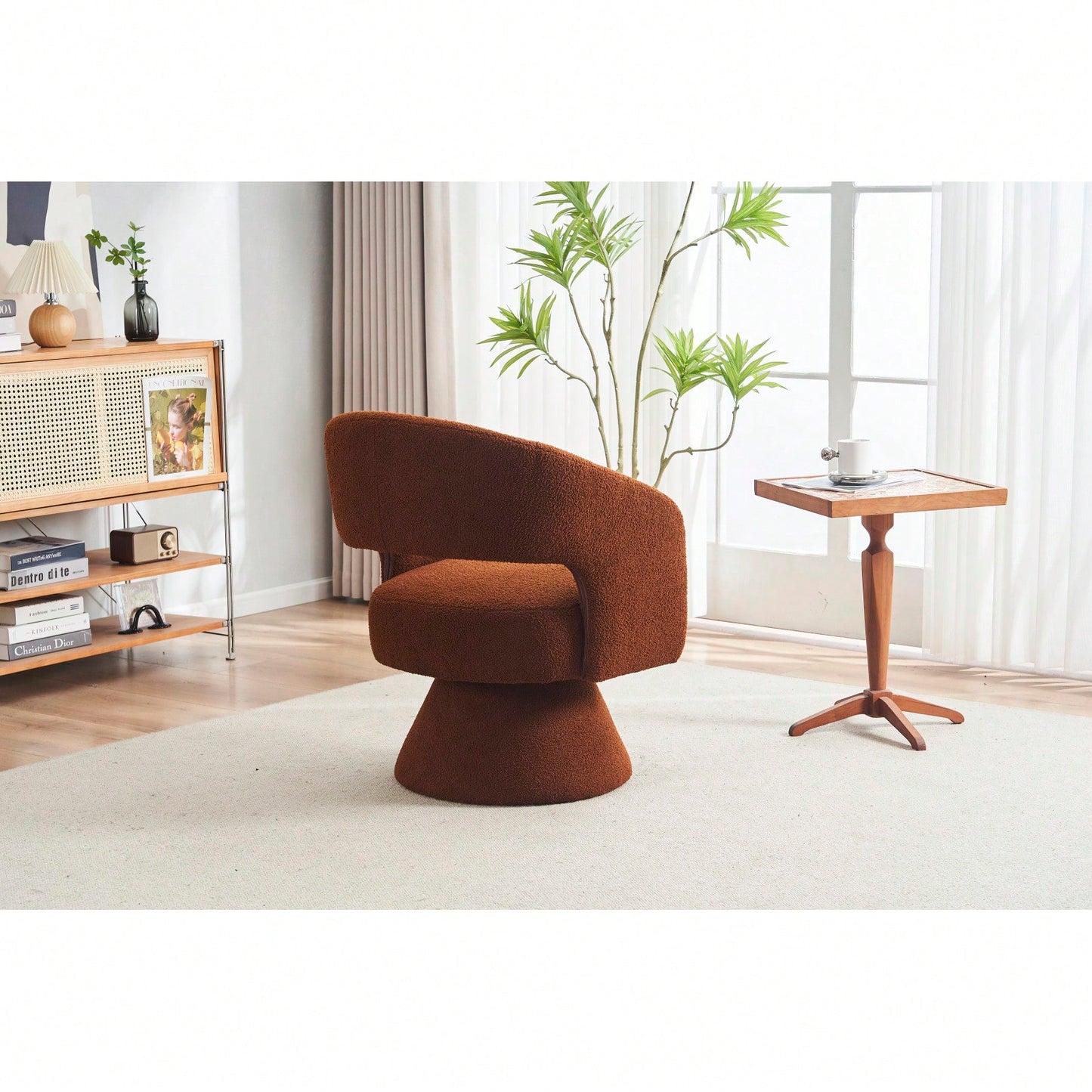 Round Barrel Swivel Accent Chair Armchair In Fabric For Living Room Bedroom