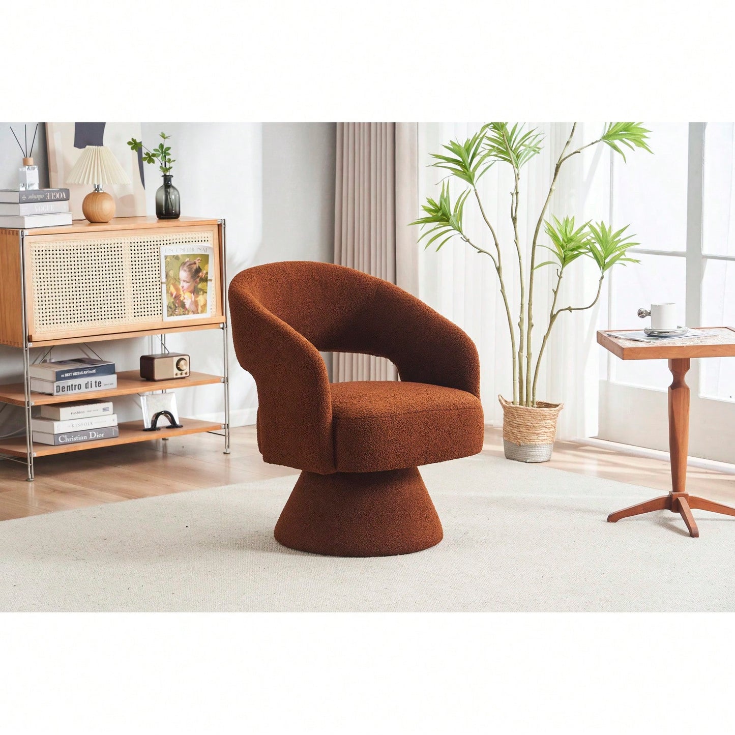 Round Barrel Swivel Accent Chair Armchair In Fabric For Living Room Bedroom