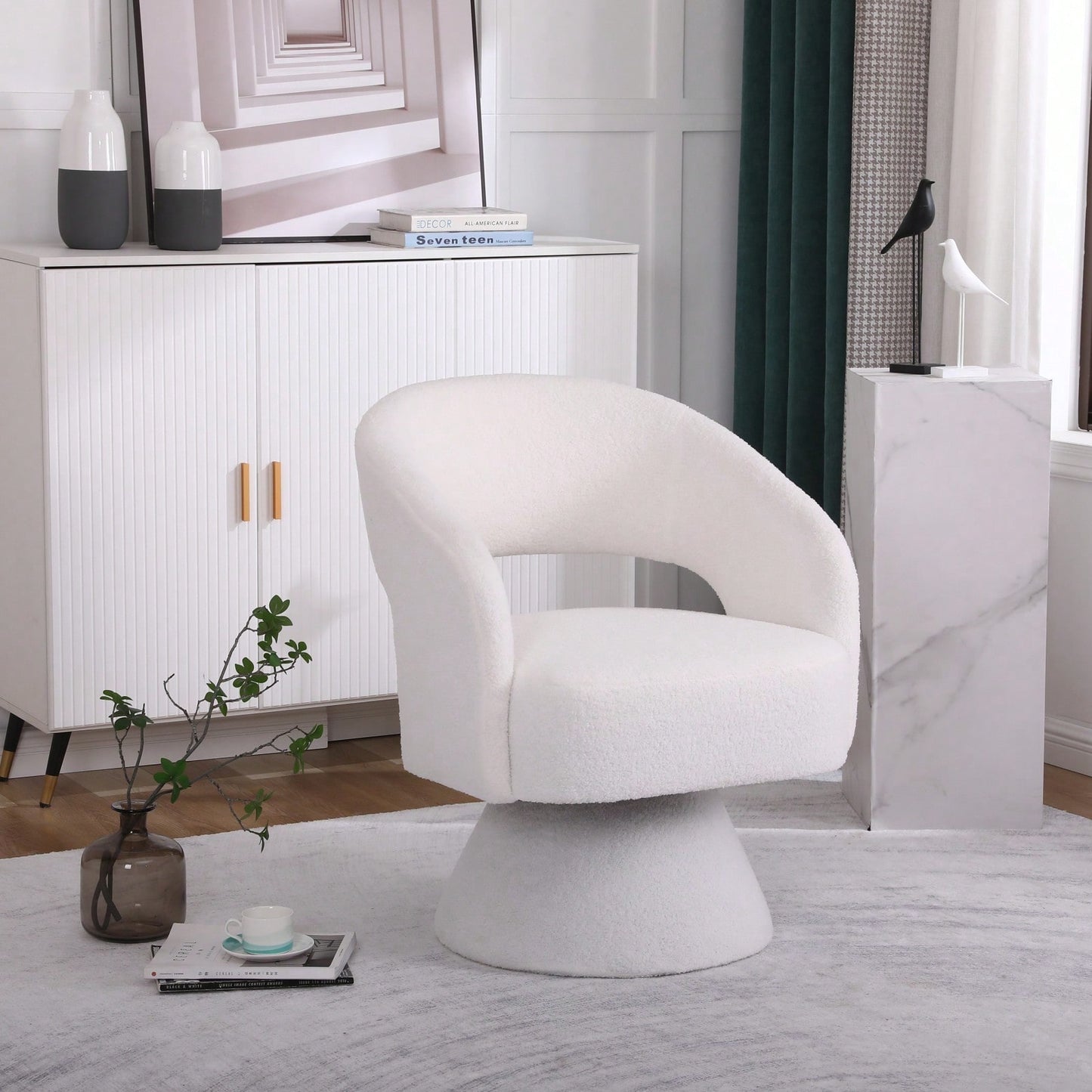 Round Barrel Swivel Accent Chair Armchair In Fabric For Living Room Bedroom