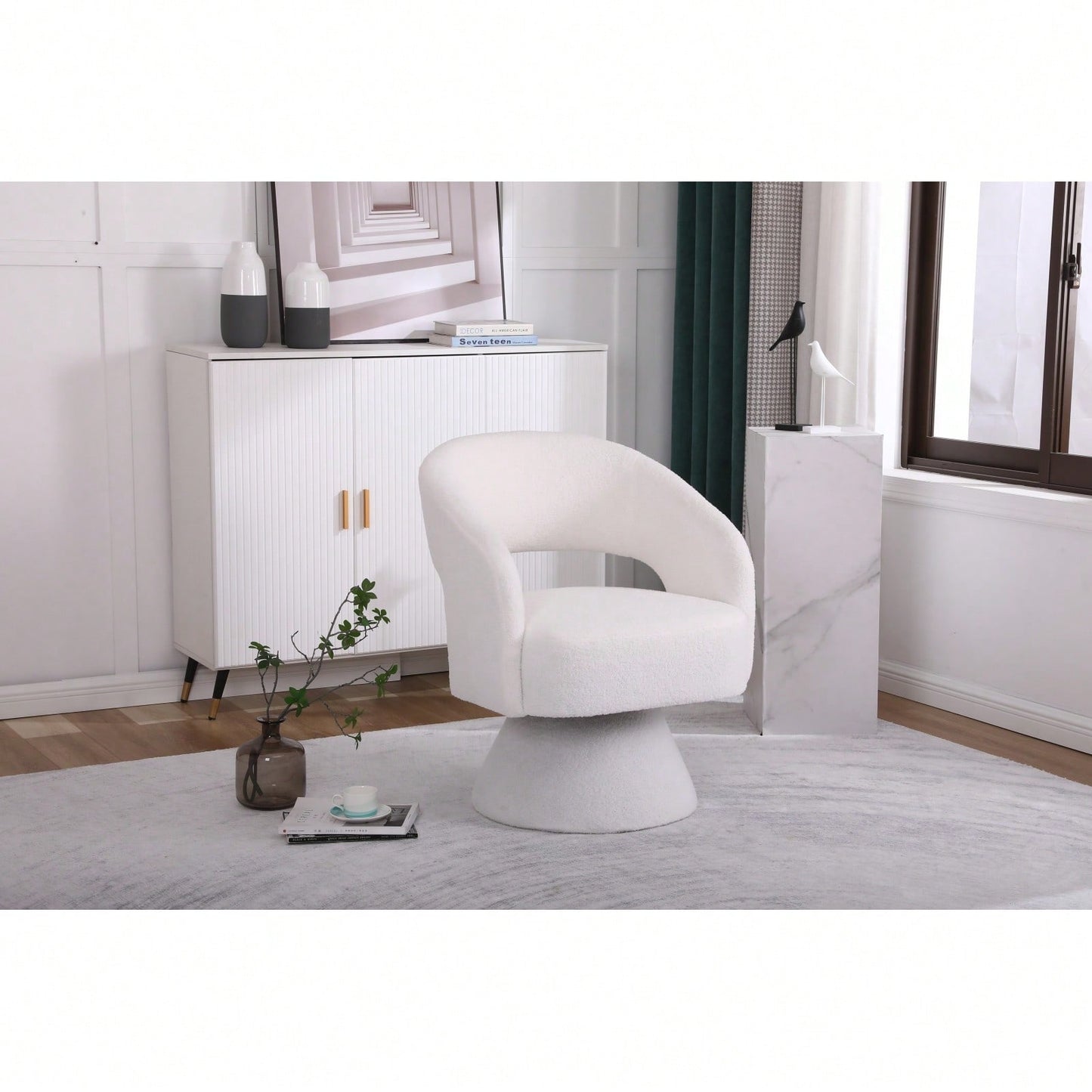 Round Barrel Swivel Accent Chair Armchair In Fabric For Living Room Bedroom