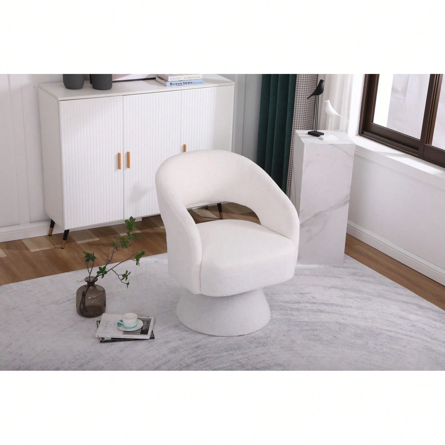 Round Barrel Swivel Accent Chair Armchair In Fabric For Living Room Bedroom