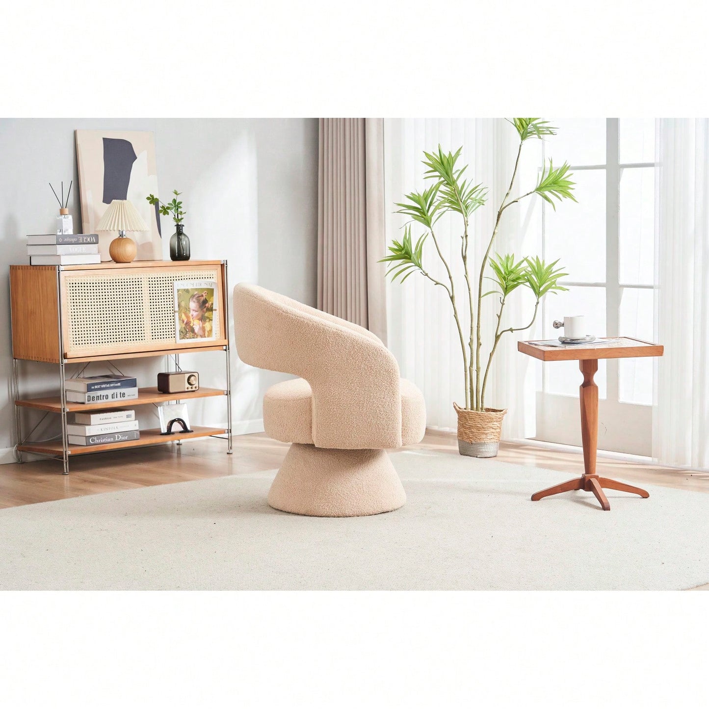 Round Barrel Swivel Accent Chair Armchair In Fabric For Living Room Bedroom