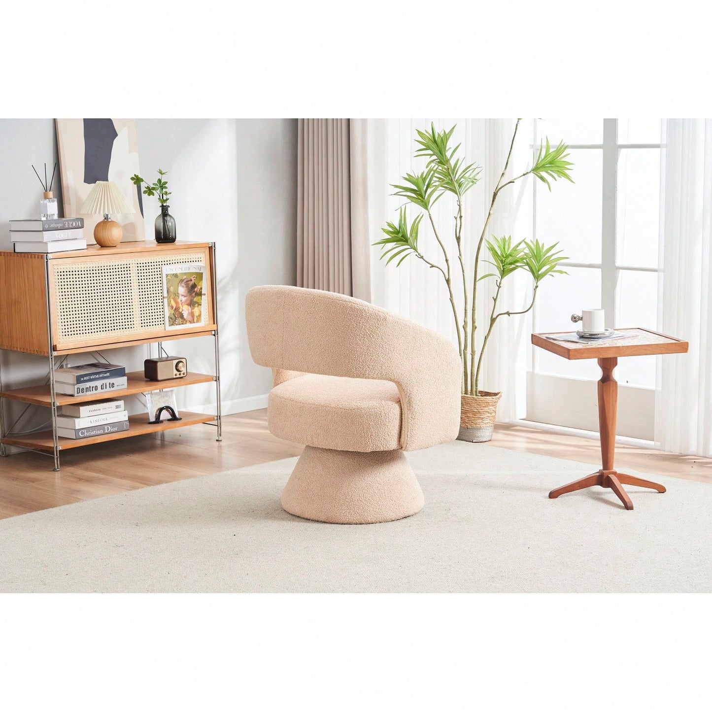 Round Barrel Swivel Accent Chair Armchair In Fabric For Living Room Bedroom