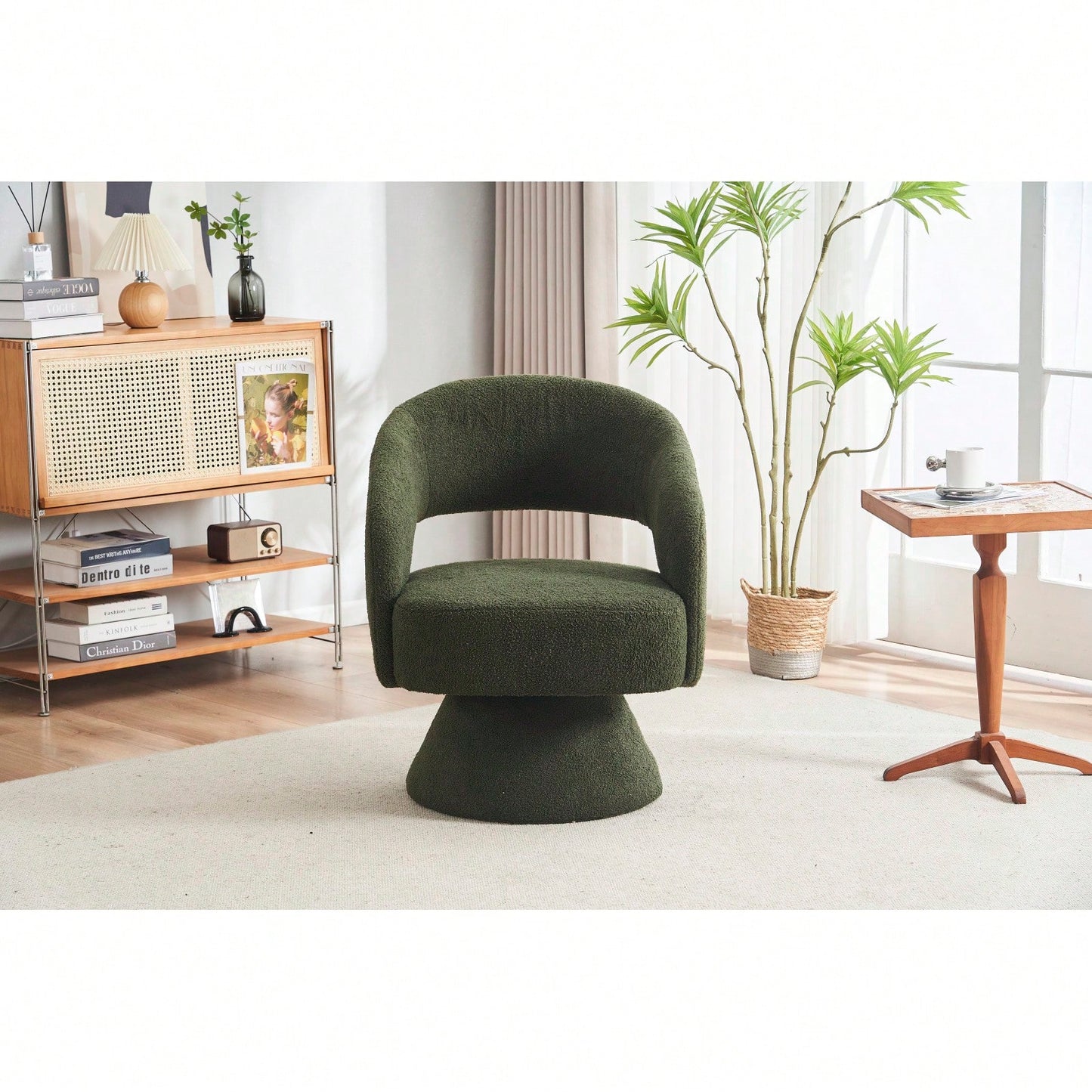 Round Barrel Swivel Accent Chair Armchair In Fabric For Living Room Bedroom