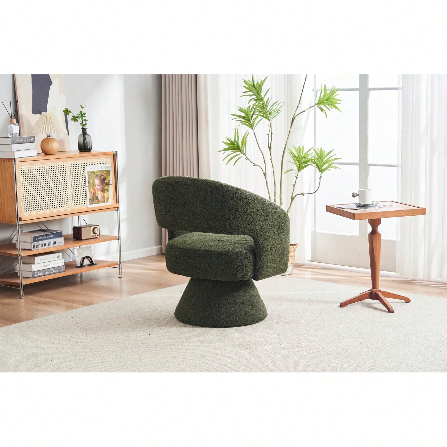 Round Barrel Swivel Accent Chair Armchair In Fabric For Living Room Bedroom