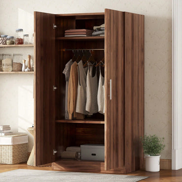 3-Shelf Wooden Wardrobe With Hanging Rod