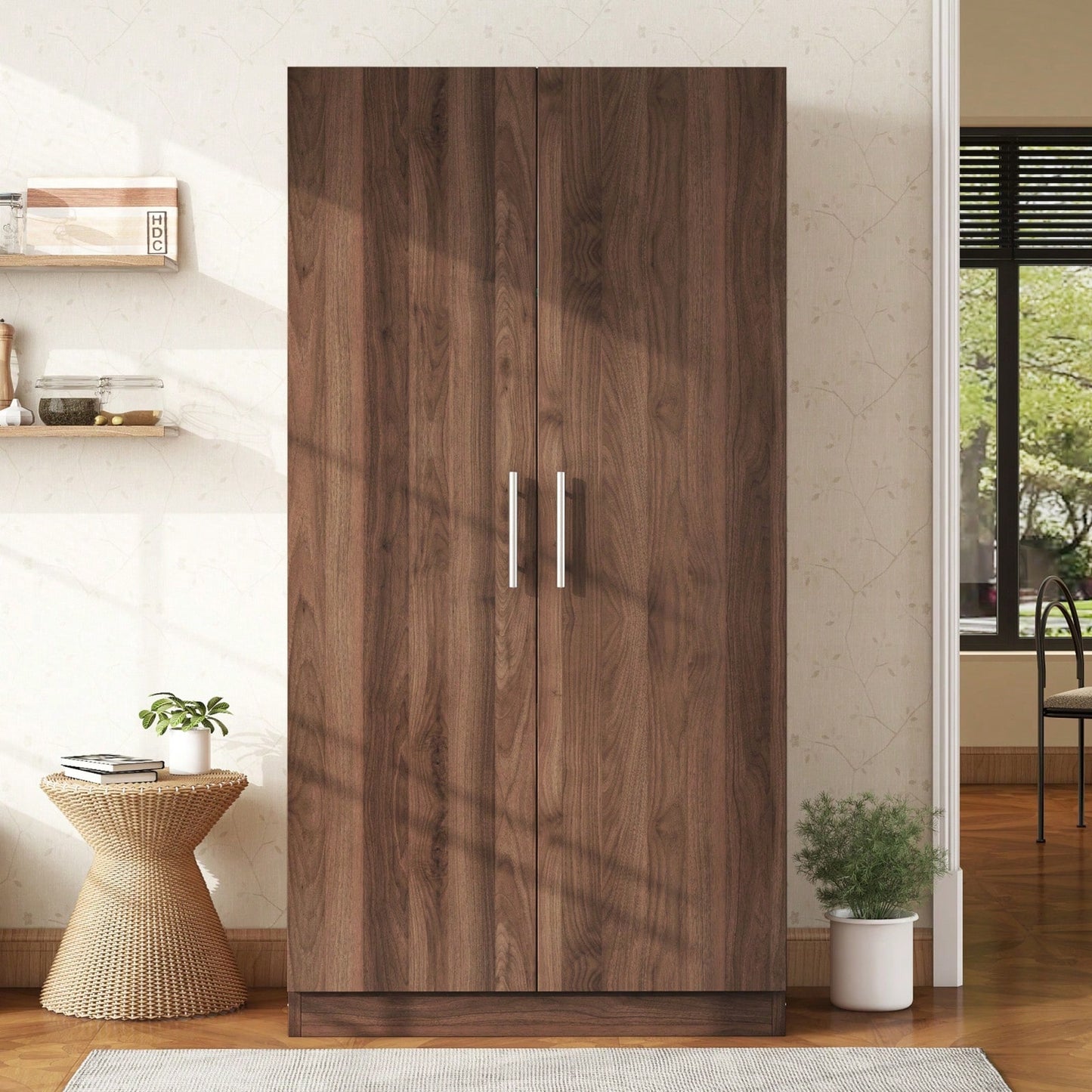 3-Shelf Wooden Wardrobe With Hanging Rod