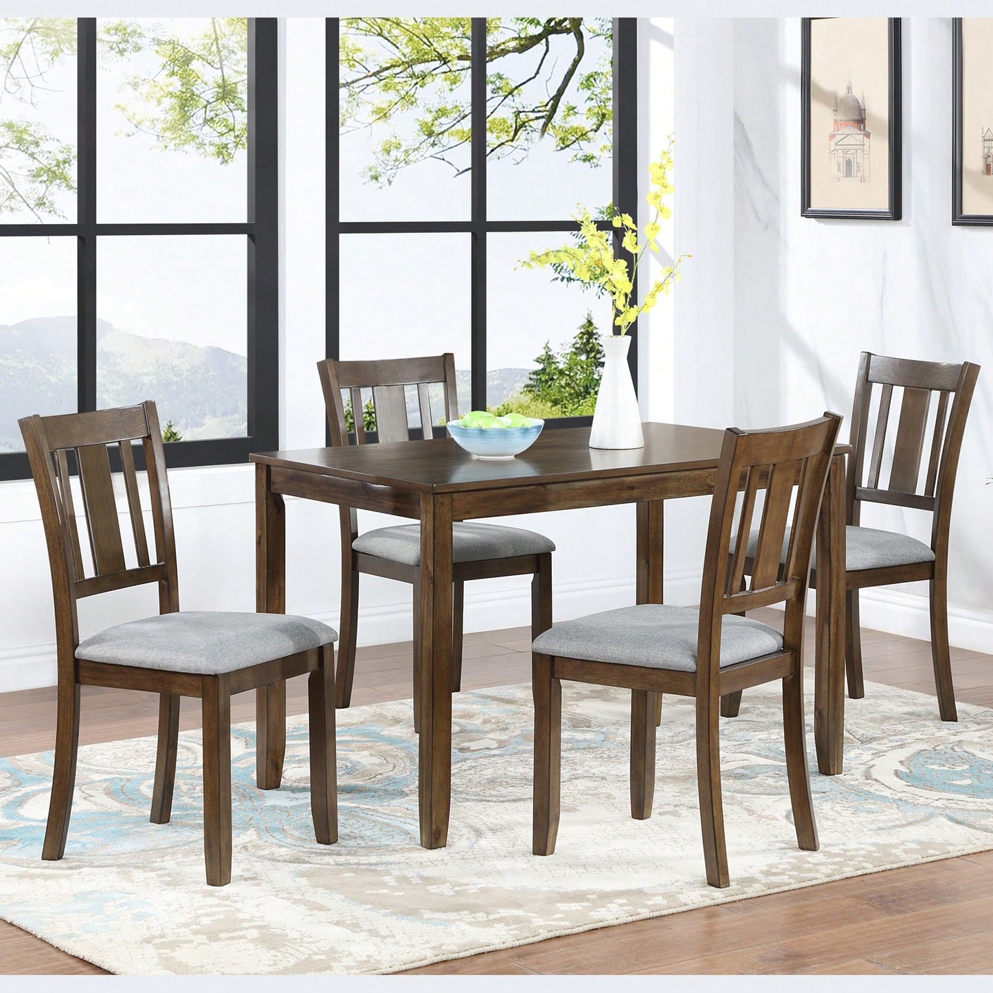 Solid Wood Dining Table For 4 - Small Space Rectangular Kitchen Table, Elegant & Modern Design, Easy Assembly