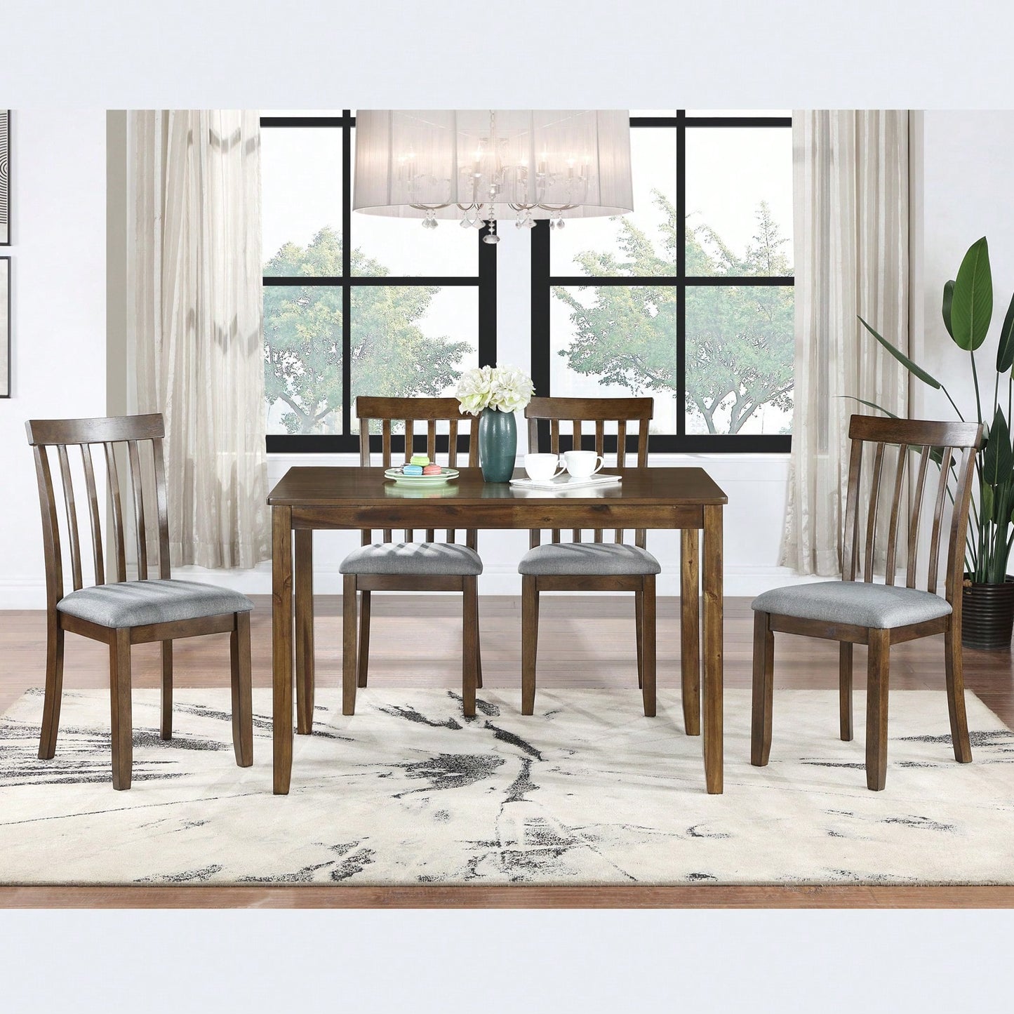Solid Wood Dining Table For 4 - Small Space Rectangular Kitchen Table, Elegant & Modern Design, Easy Assembly