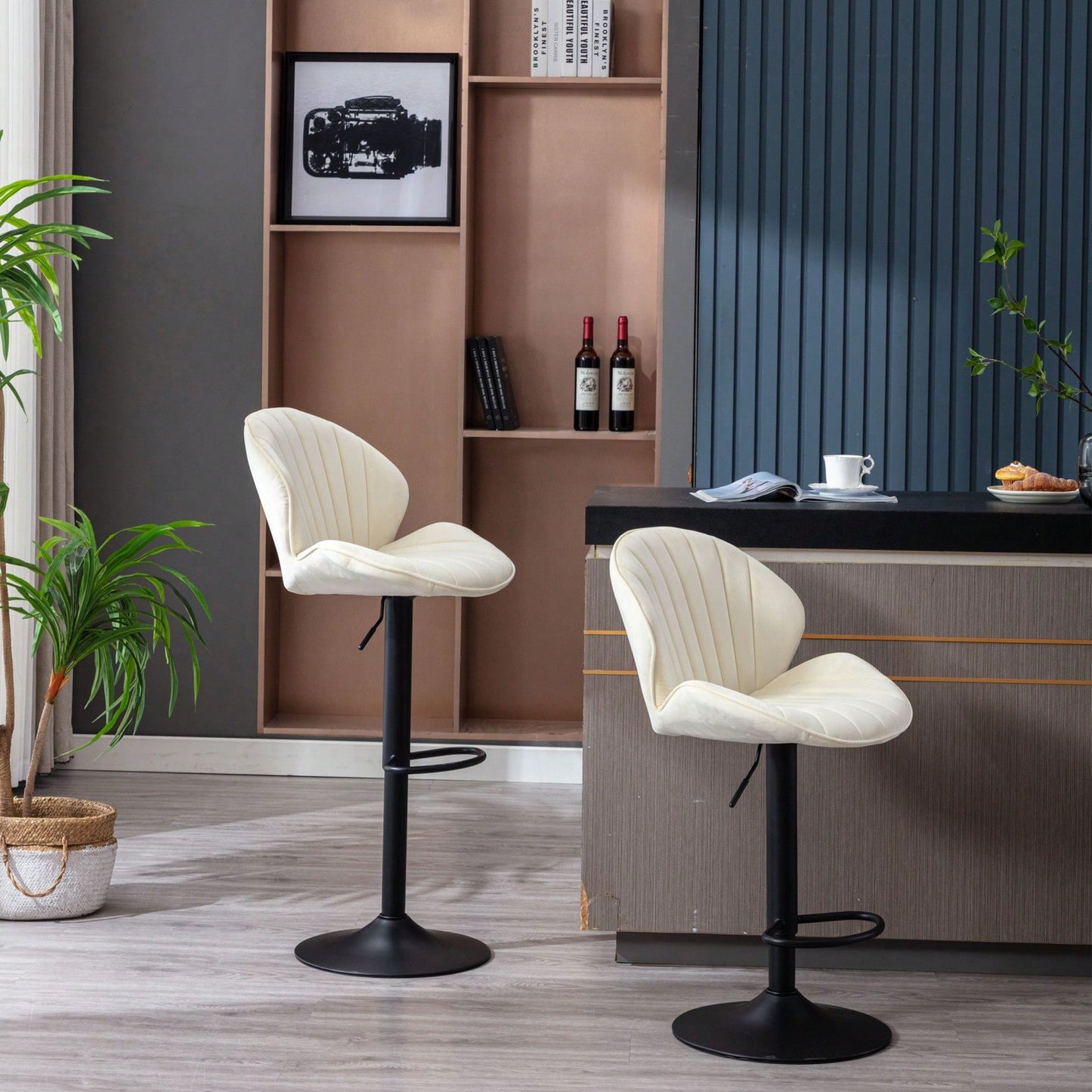 Adjustable Bar Stools Set Of 2, Counter Height Bar Chairs With Back And Footrest, Kitchen Pub Chairs