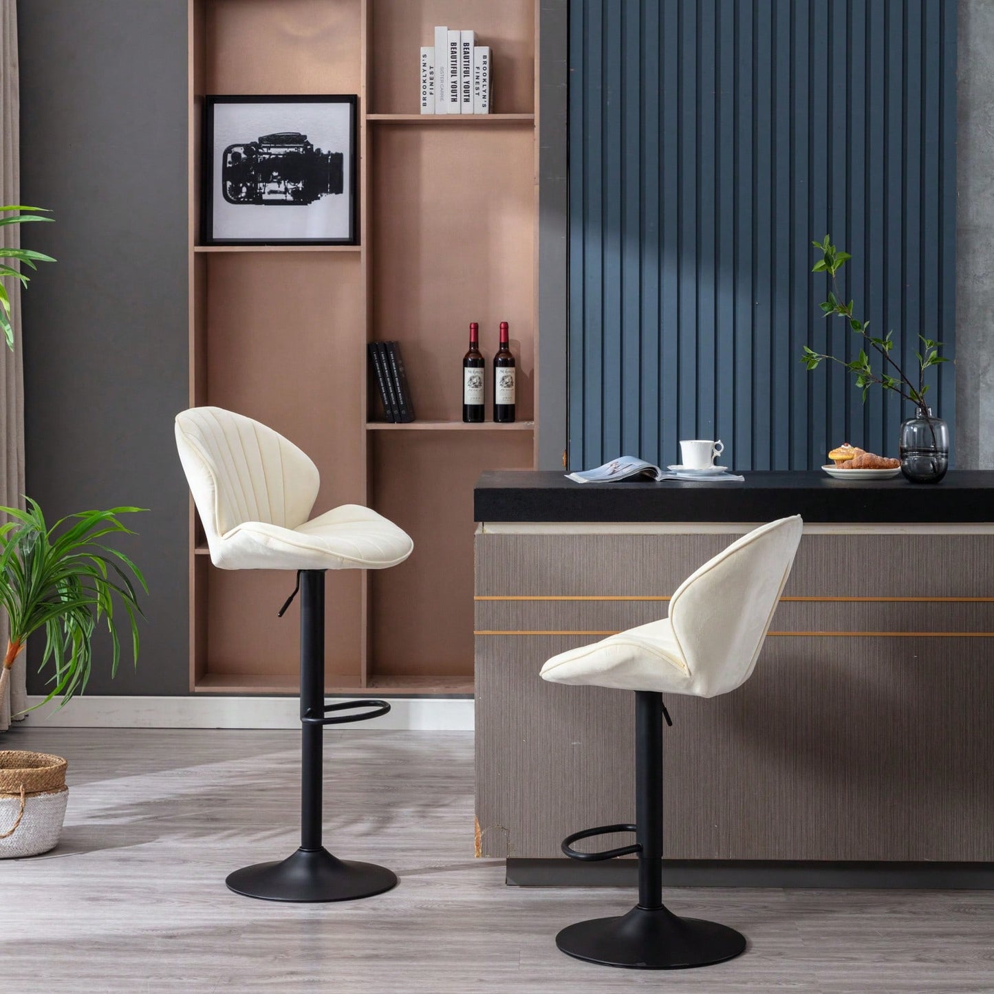 Adjustable Bar Stools Set Of 2, Counter Height Bar Chairs With Back And Footrest, Kitchen Pub Chairs