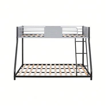 Heavy Duty Twin Over Full Bunk Bed Metal Frame with Wood Slats Safety Guardrail and Ladder 400LBS Capacity No Box Spring Needed