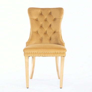 Luxury Velvet Dining Chairs Set of 2 Tufted Back Solid Wood Frame Gold Legs Nailhead Trim High Density Foam