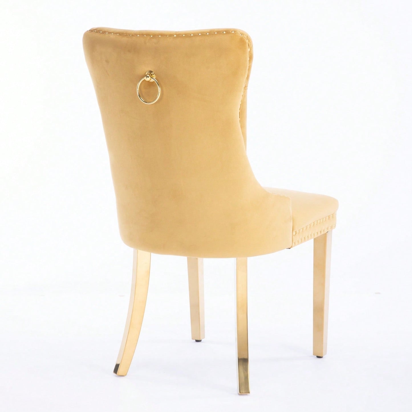Luxury Velvet Dining Chairs Set of 2 Tufted Back Solid Wood Frame Gold Legs Nailhead Trim High Density Foam