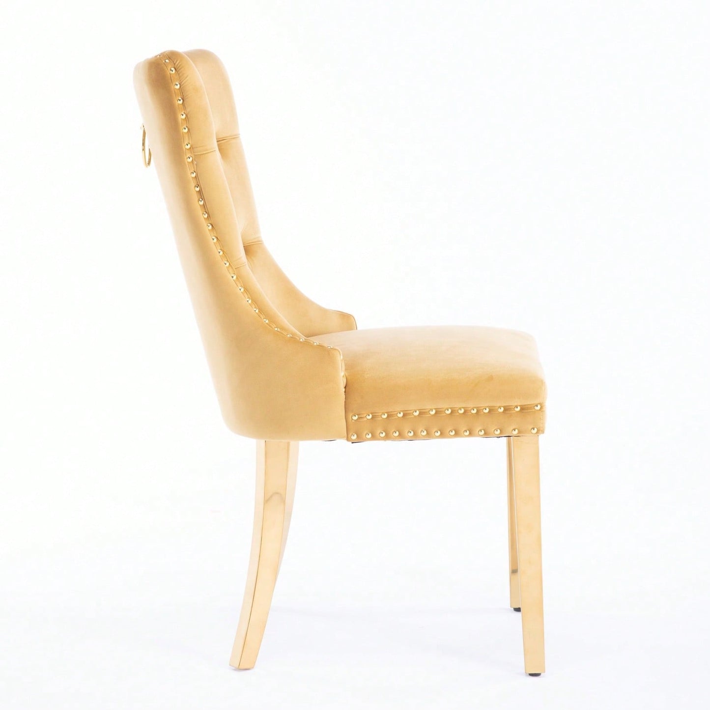 Luxury Velvet Dining Chairs Set of 2 Tufted Back Solid Wood Frame Gold Legs Nailhead Trim High Density Foam