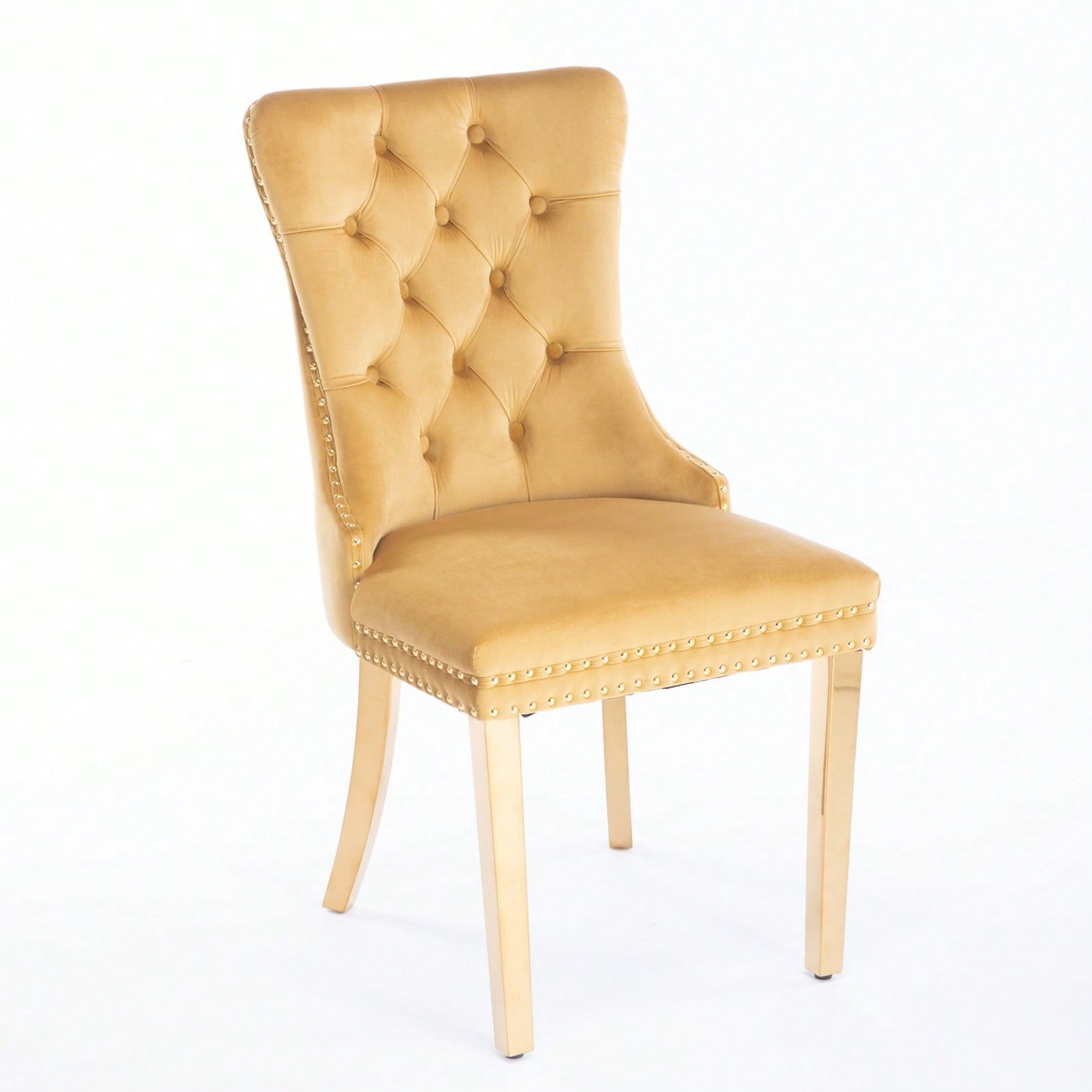 Luxury Velvet Dining Chairs Set of 2 Tufted Back Solid Wood Frame Gold Legs Nailhead Trim High Density Foam